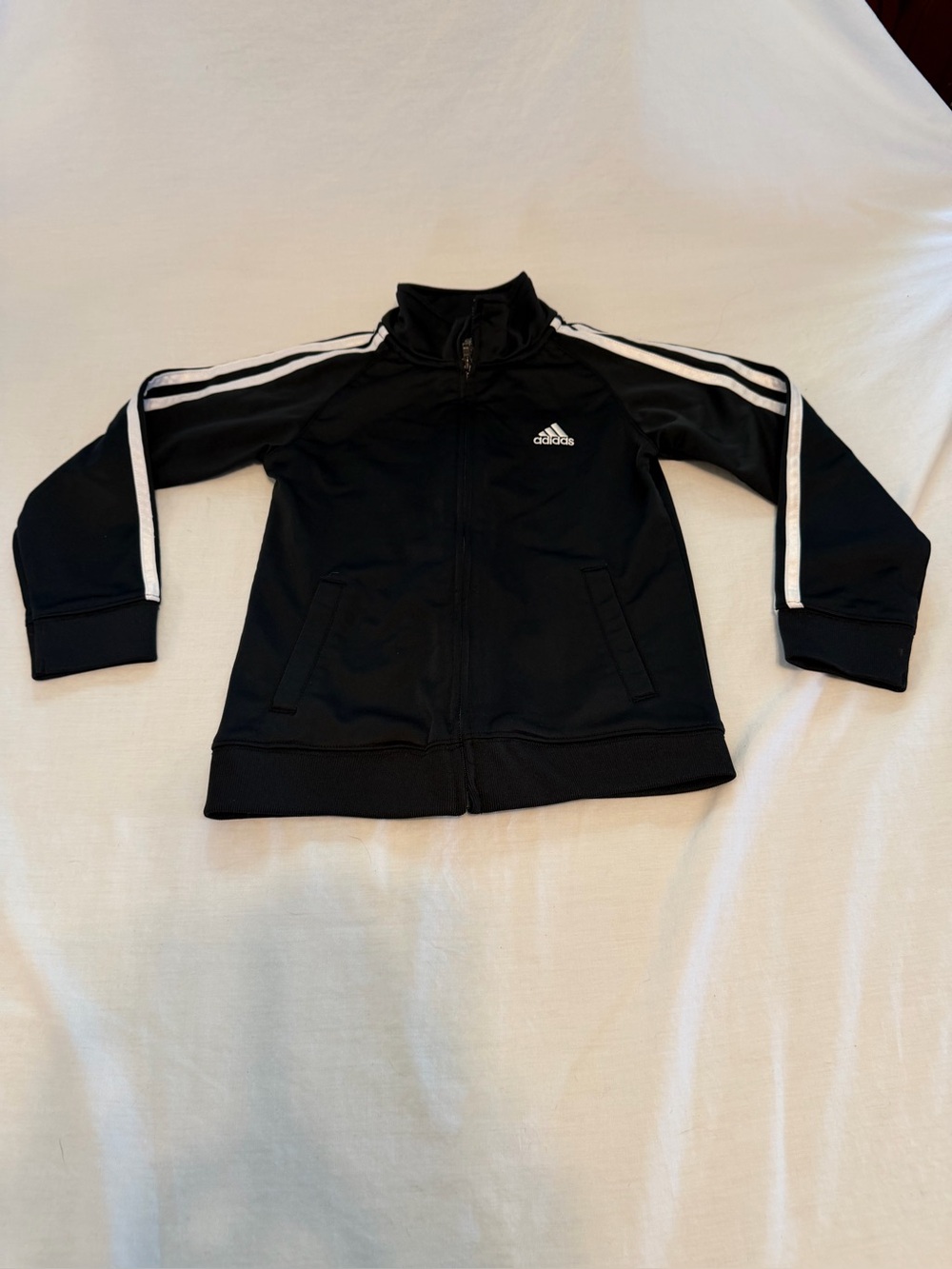 Adidas Kids Black Track Jacket with White Stripes size 6